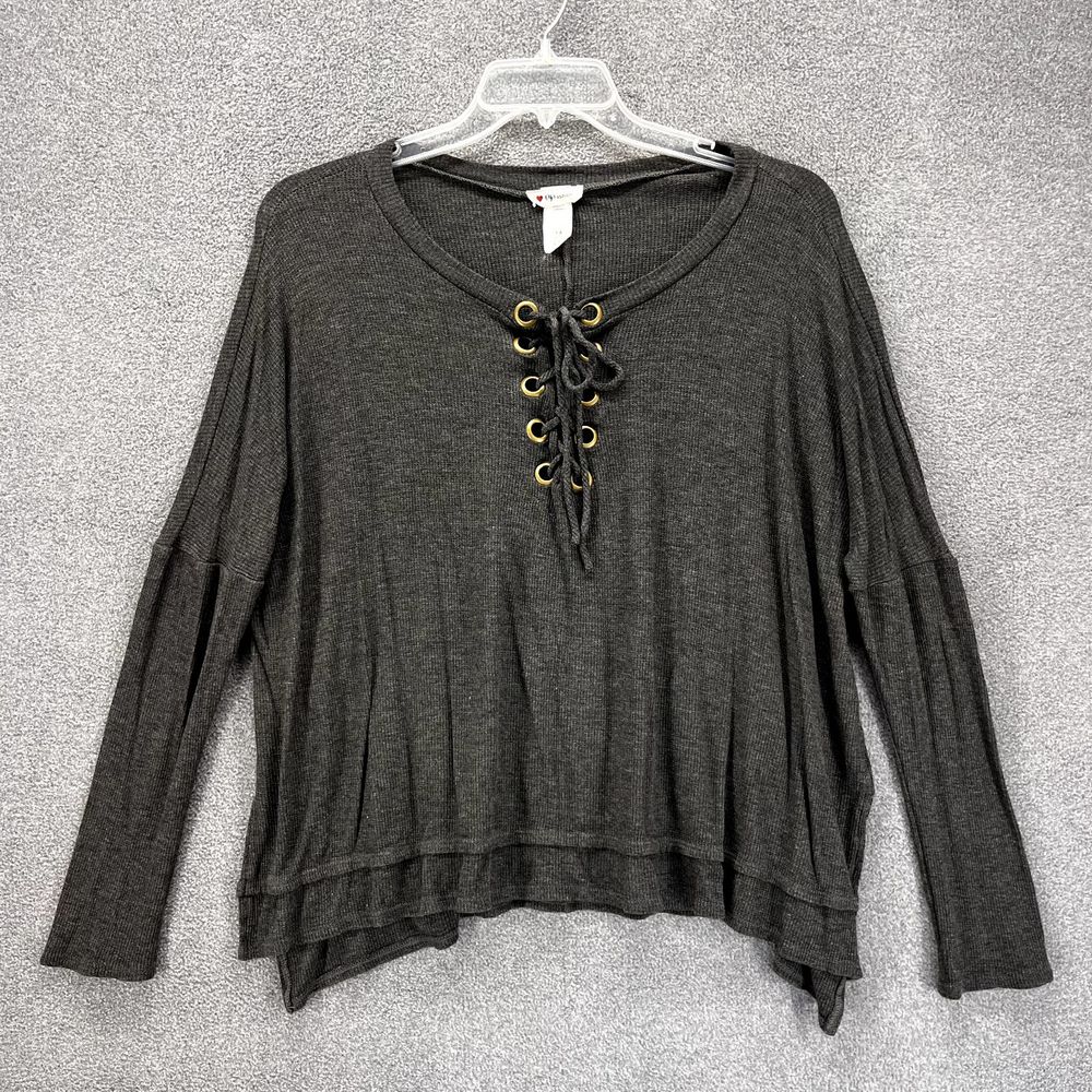 CY Fashion Sweater Womens Medium Gray Pullover tide up front waffle knit relaxed